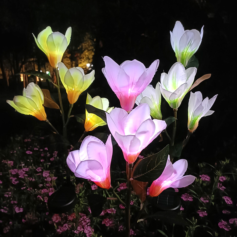 New 4-head solar-powered magnolia flower Spring Festival lantern, festive atmosphere, terrace lawn and garden decoration LED ambient light details Picture