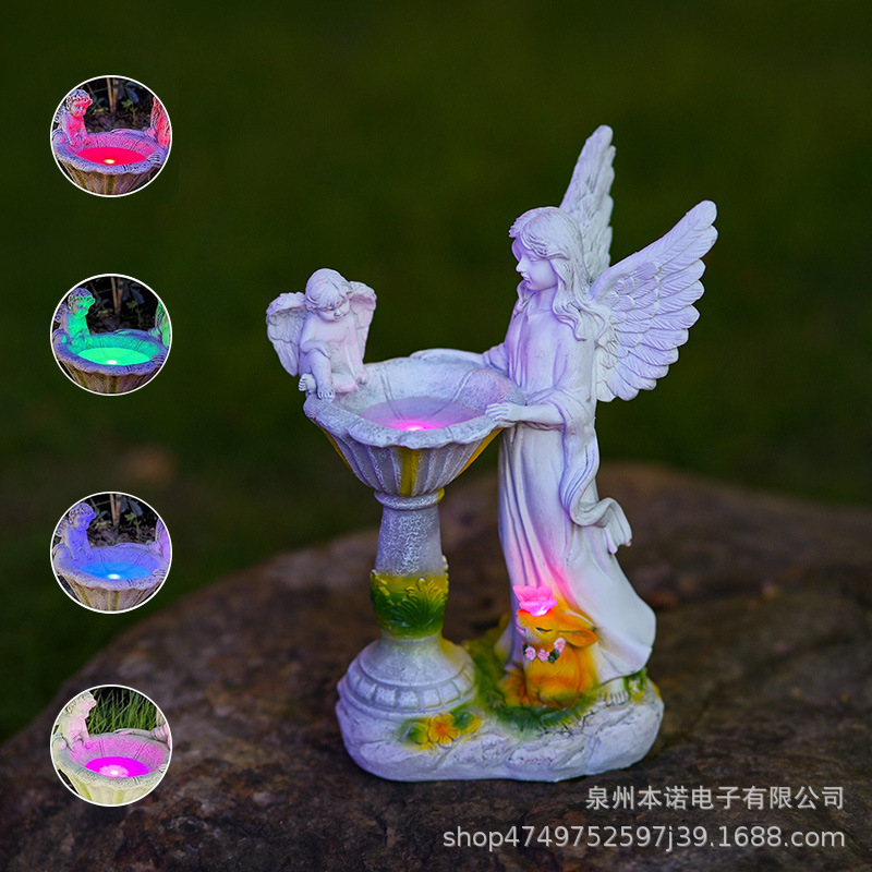 Seven-color angel ornaments, solar resin garden statues, courtyard lamps, outdoor resin handicrafts, angel ornaments Application Scenario