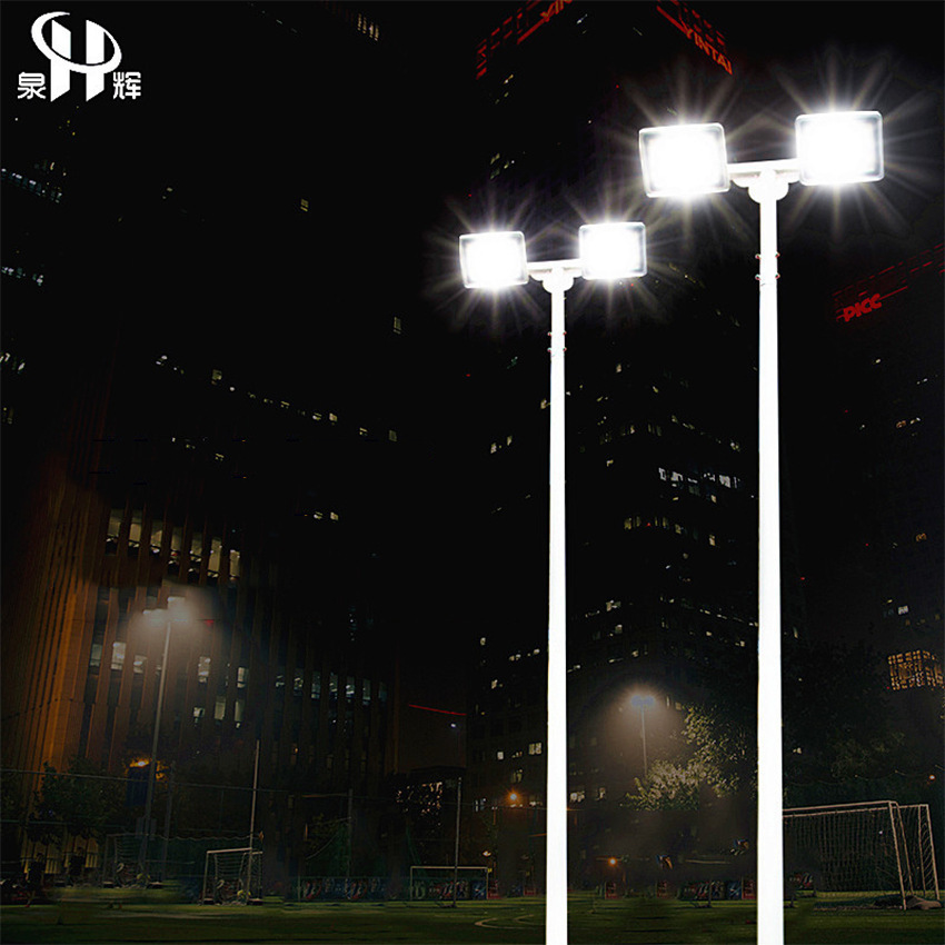 Double-headed 6-meter high-brightness stadium lights, outdoor LED football field and basketball court lights, medium-pole street lamps, square lighting fixtures Specification drawing
