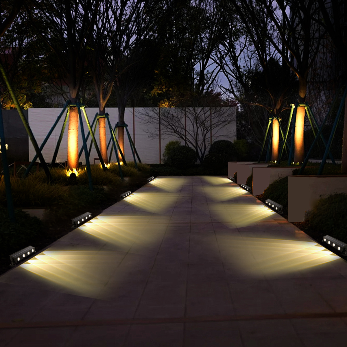 Solar-powered multi-functional corner wall lamp, park homestay exterior wall atmosphere wall-washing lamp, LED outdoor waterproof step lamp Application Scenario