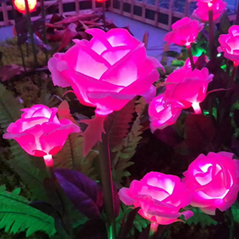 led rose flower lamp, outdoor waterproof simulation flower insert ground lamp, lawn green belt, festival atmosphere rose ground insert light Application Scenario