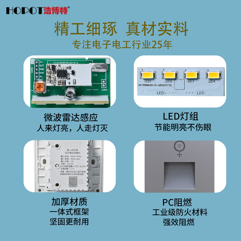 Infrared sensor step light 86 embedded light control radar linkage staircase step light human body sensor floor light Specification drawing