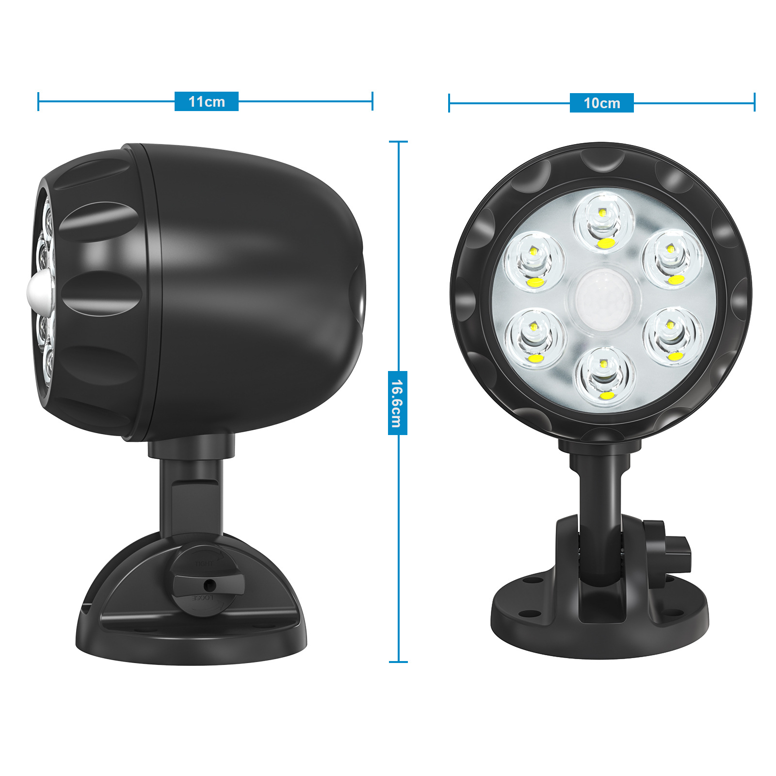 6led human body sensor outdoor wall lamp, street lamp, battery-powered rotating floodlight, courtyard garage photography light Item Picture
