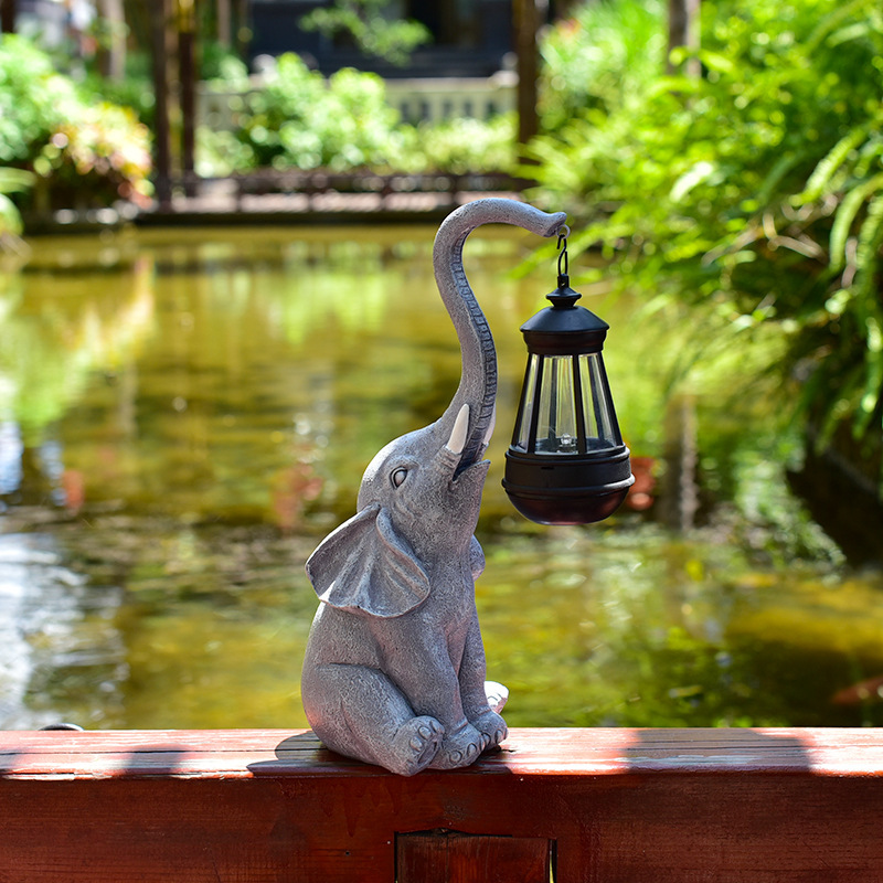 Cross-border creative solar lamps, elephant resin craft ornaments, outdoor garden, courtyard, balcony landscape decorative lamps full figure