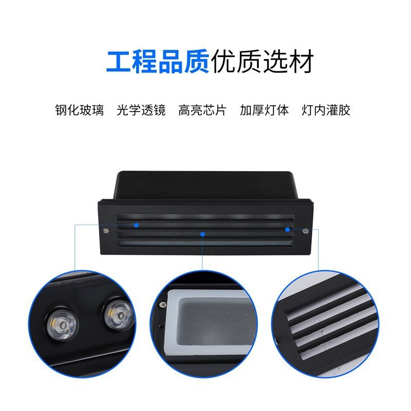 Outdoor embedded corridor corner lights with grids, no walkway step lights, waterproof staircase side wall step lights, courtyard Application Scenario