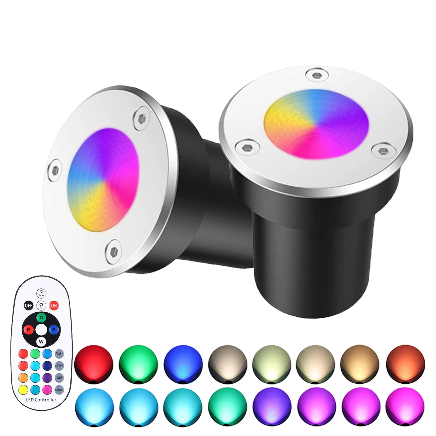 Low-voltage 12V remote-controlled color-changing circular ground light, walkway step, courtyard seven-color landscape light, embedded ground light full figure