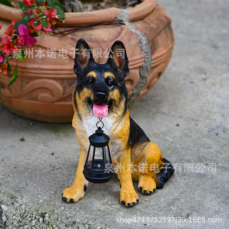 Cross-border solar-powered simulation large Wolf dog figurine, living room statue, German Shepherd dog entrance decoration figurine at the courtyard gate details Picture
