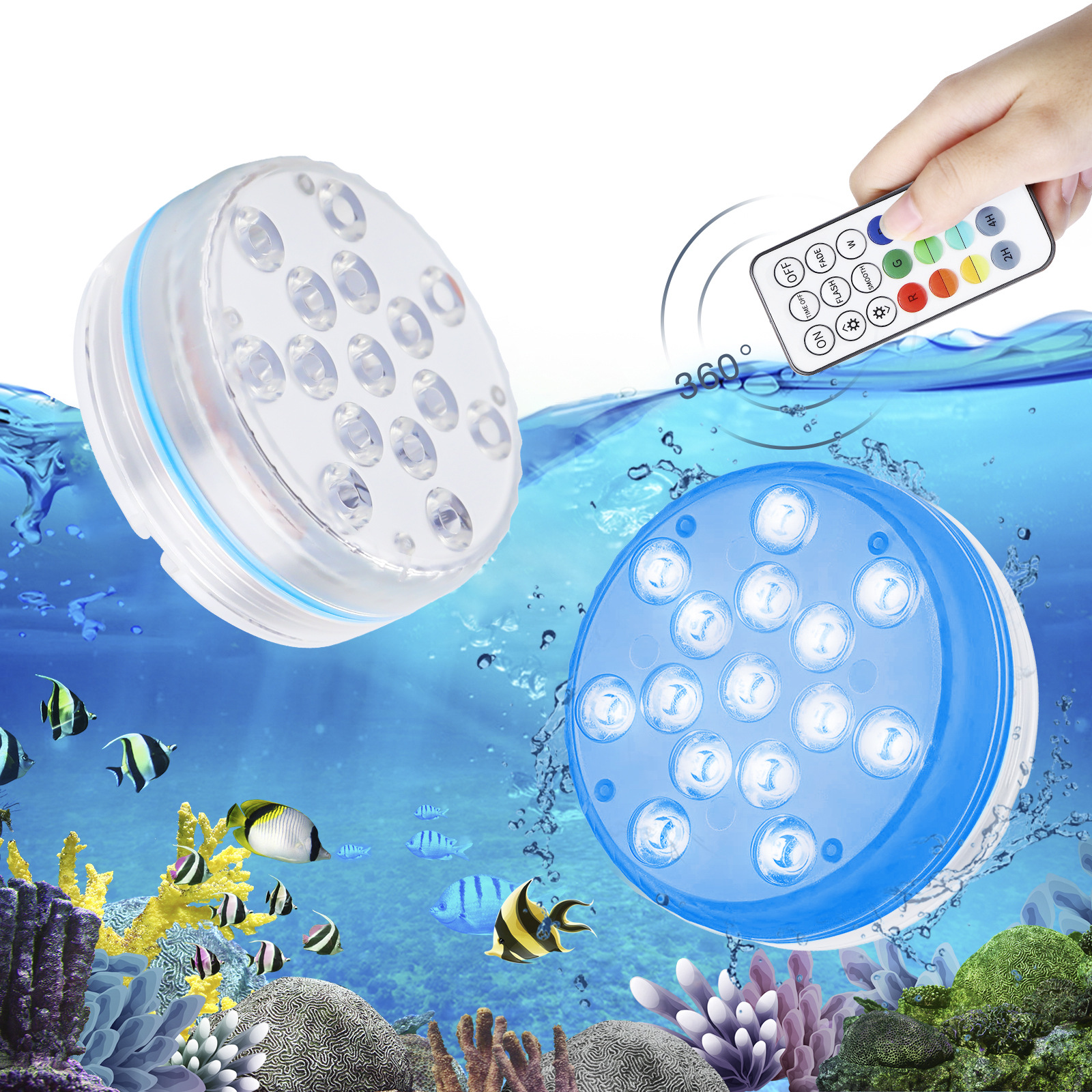 The manufacturer's new 15-lamp remote control diving light, large LED waterproof fish tank light with magnetic suction cup, swimming pool light details Picture