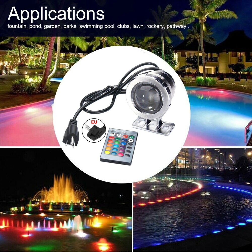 Outdoor fountain pool spotlight AC 85~265V RGB remote control black and silver plug pool light fountain light Application Scenario