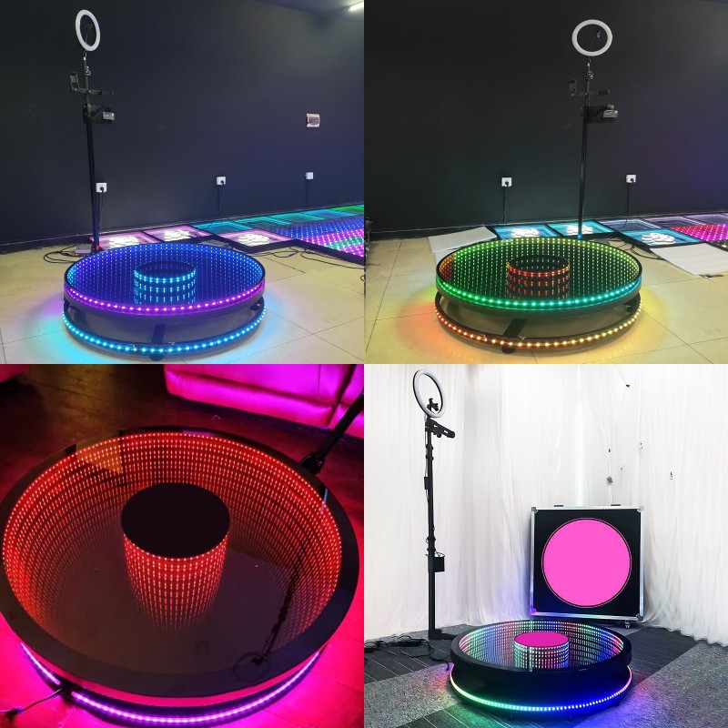 360Photo Booth: 360-degree circular rotating luminous stage glass style stage automatic rotating panoramic shooting details Picture