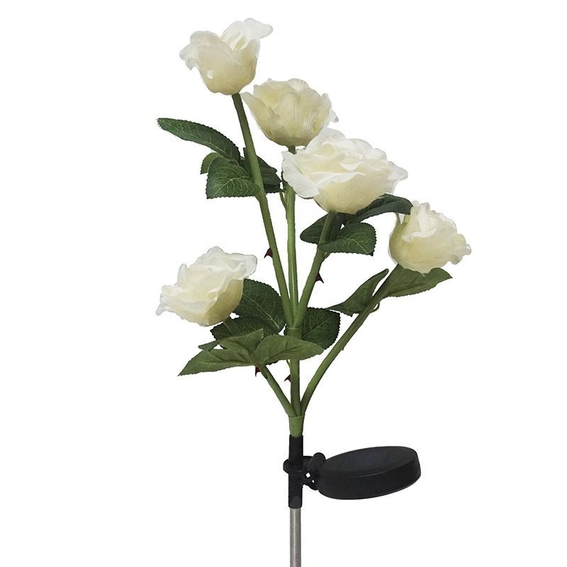 Solar-powered simulation 5-head rose lamp, outdoor waterproof villa garden ground insert lamp, luminous courtyard lawn decoration Item Picture