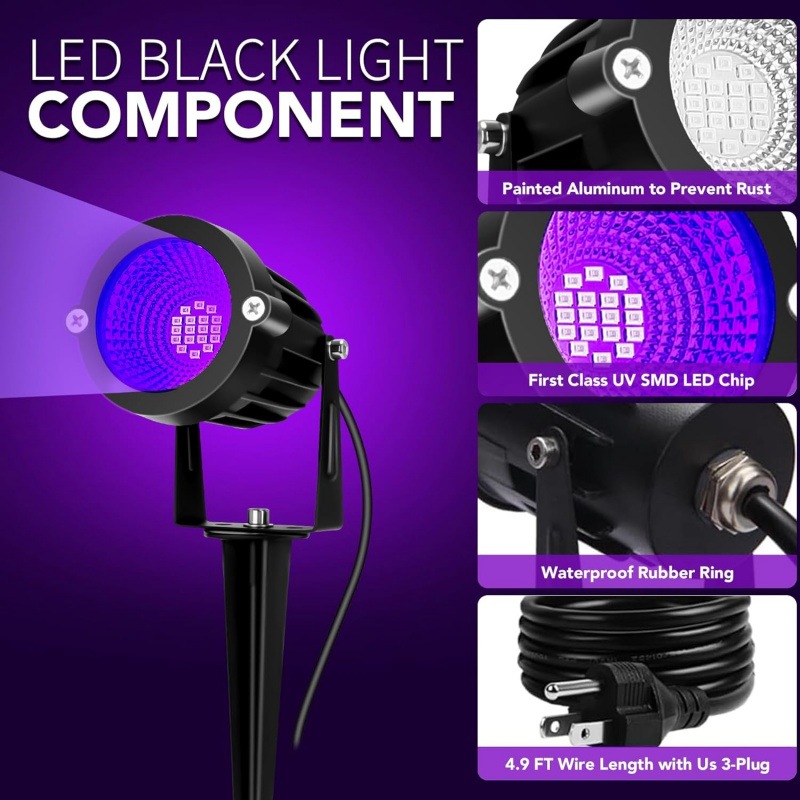 Halloween LED black light 15W purple spotlight Outdoor Christmas decorative lawn light 395nm UV ground insert light details Picture