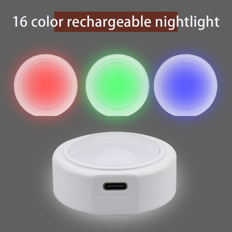 Mini LED under-cabinet lighting, 16-color rechargeable remote-controlled dimming ice hockey light, closet, kitchen, wardrobe, night light details Picture