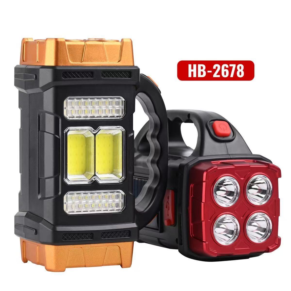 Cross-border multi-functional outdoor emergency portable searchlight, solar emergency USB charging, camping outdoor lighting power Item Picture