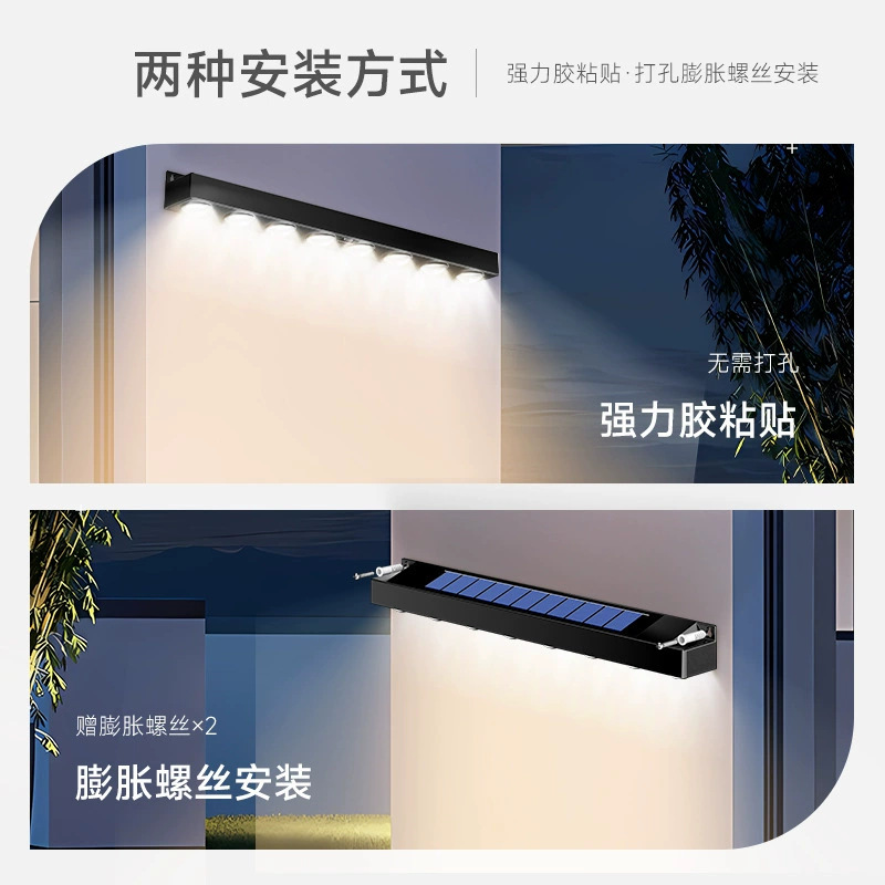 Wholesale of new solar outdoor garden lights, white warm light, household wall lamps, store signboard lighting, atmosphere, wall-washing light strips Specification drawing