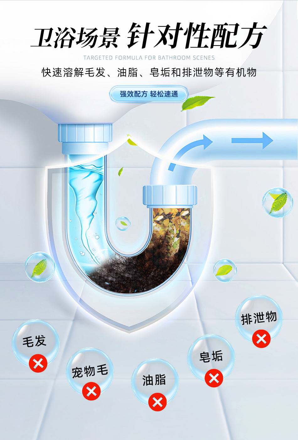 OAKWOOD bathroom drain Unclogging agent is a powerful tool for dissolving small flying insects, clogging oil stains, floor drains, hair, bathroom toilets, deodorizing and sterilizing, and unclogging sewers pic 4