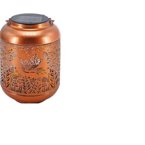 Waterproof solar outdoor lanterns, hummingbird hollowed-out retro metal garden lamps, factory direct sales Item Picture