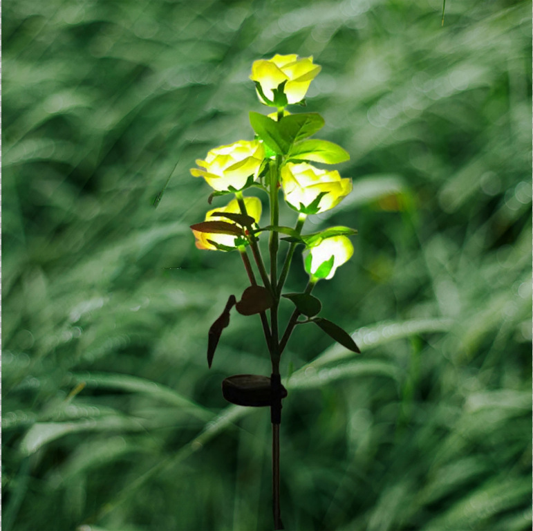 Solar-powered simulation 5-head rose lamp, outdoor waterproof villa garden ground insert lamp, luminous courtyard lawn decoration Specification drawing