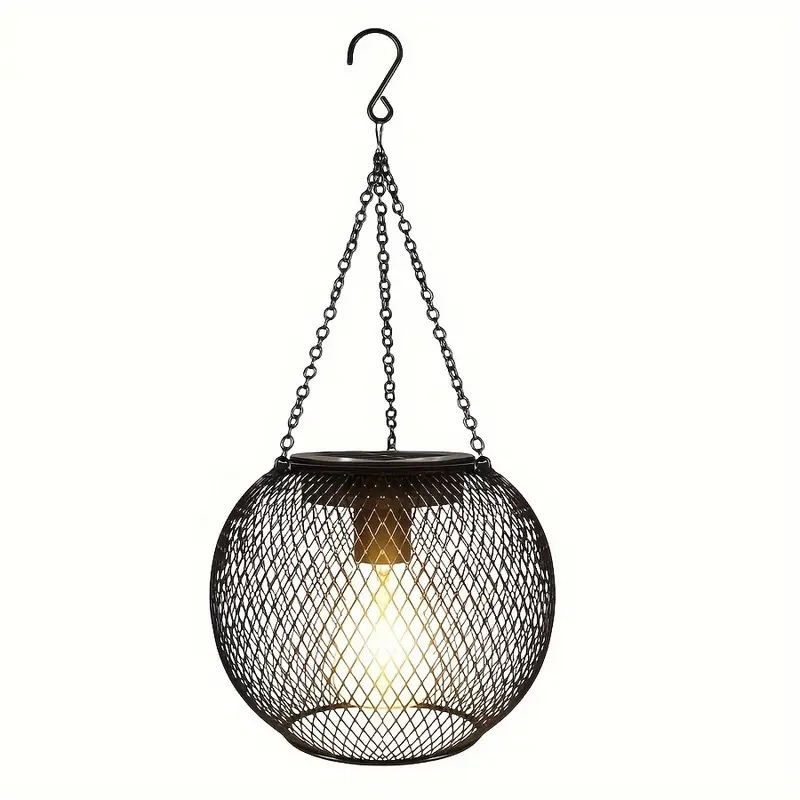 Ironwork solar lanterns, retro net chandeliers, outdoor garden lamps, hollowed-out lanterns, ultra-bright garden decorative lamps Item Picture