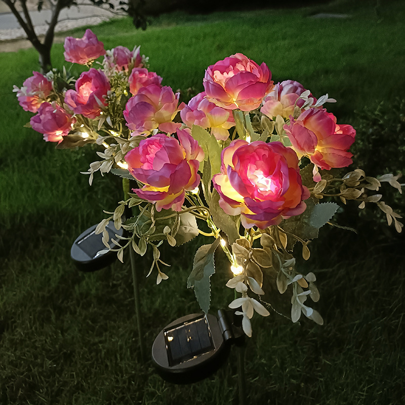 Solar-powered seven-headed peony simulation flower lamp, LED garden and courtyard atmosphere decoration lawn lamp, outdoor waterproof lamp details Picture