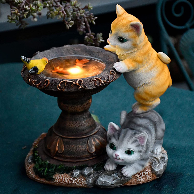 Cross-border solar garden cat statue lamps, resin courtyard lamps, lawn resin handicrafts, animal statue ornaments details Picture
