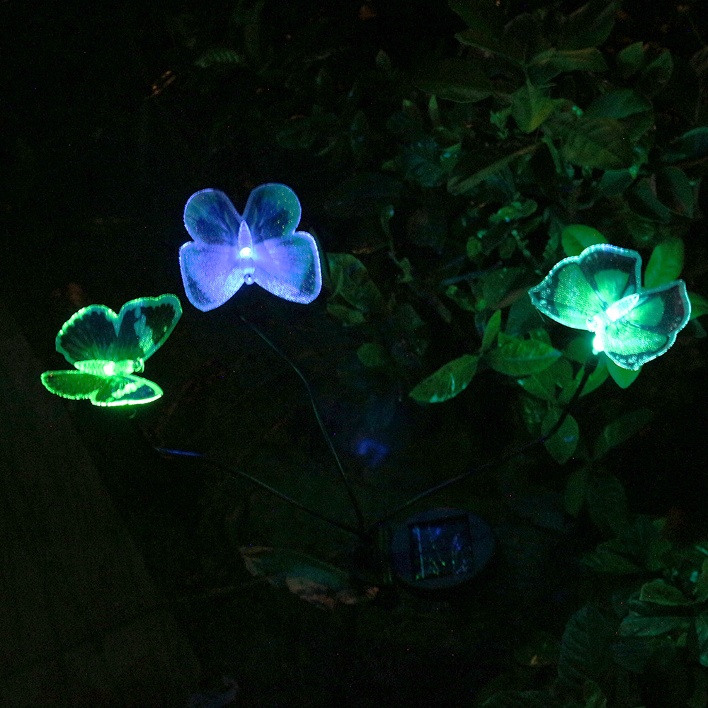 Cross-border Amazon Sun Three Butterflies Optical fiber ground plug Light Courtyard Garden Light Lawn Decorative light Outdoor waterproof Specification drawing