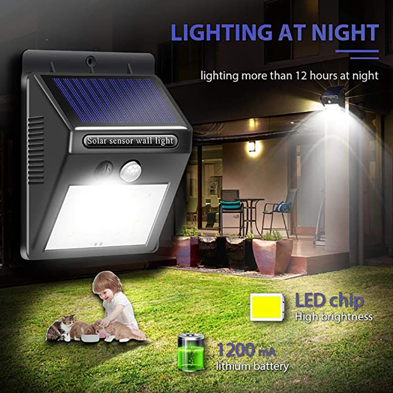 Solar wall lamp 20led outdoor garden and courtyard lamp, household human body sensor new rural waterproof street lamp details Picture