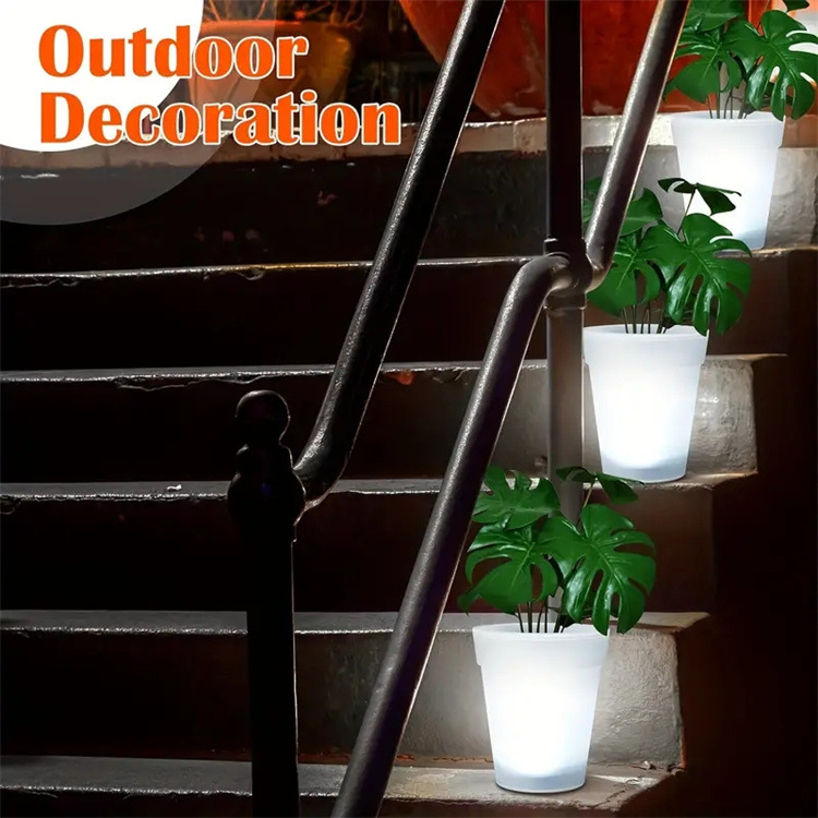 Outdoor solar-powered flowerpot lights, courtyard round pot decorative lights, potted plant road lawn garden landscape lights Application Scenario