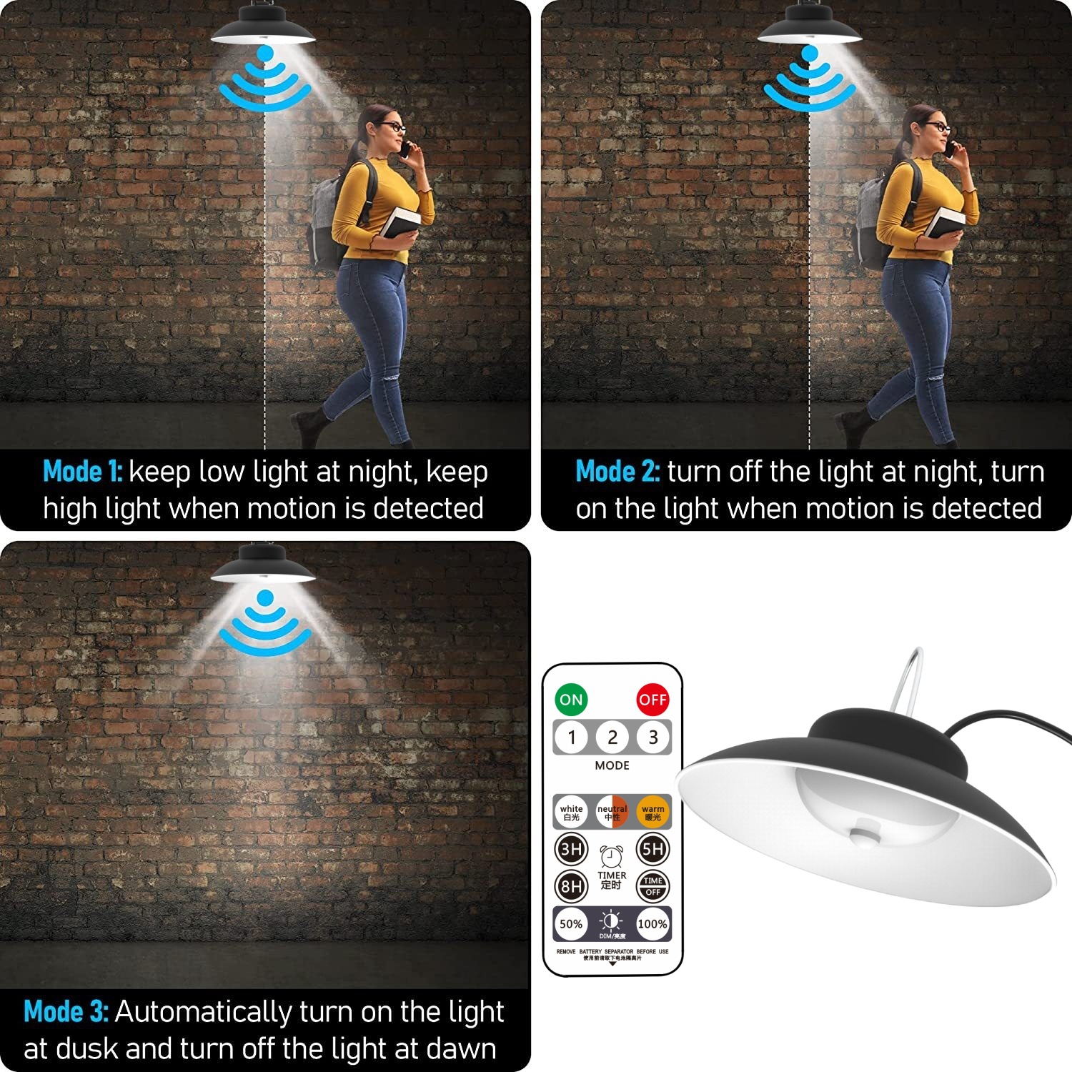 Solar split wall lamp, led outdoor security garage, human body sensor waterproof courtyard small street lamp, retro chandelier Specification drawing