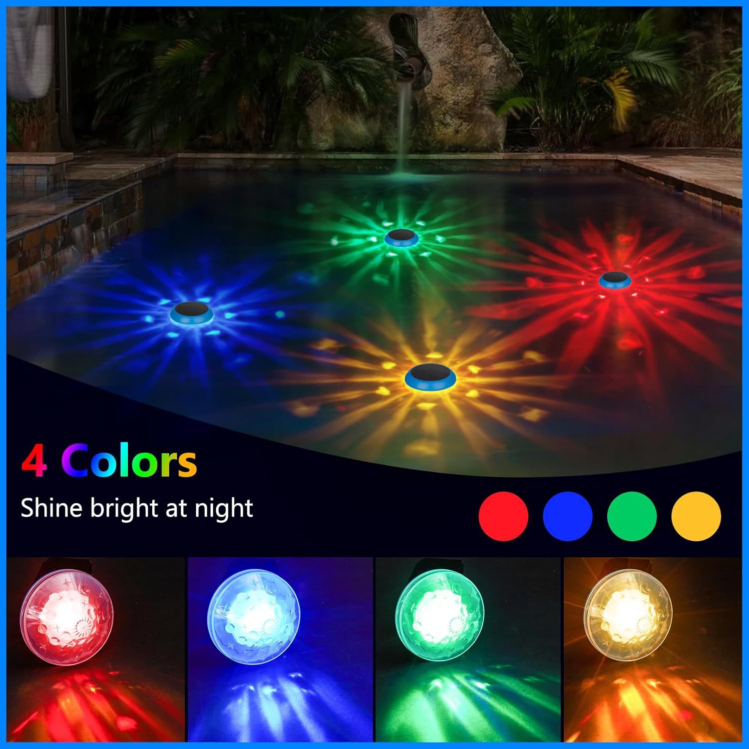 Cross-border best-selling solar water float lights, seven-color light and shadow pool lights, bathtub lights, floating atmosphere night lights details Picture