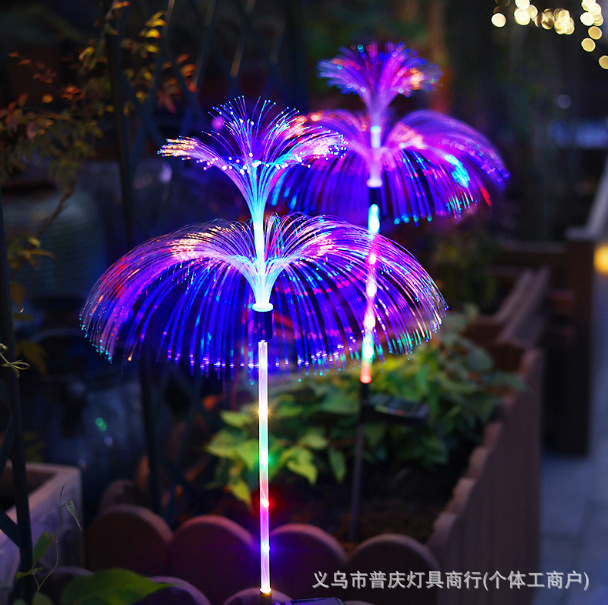 Solar-powered seven-color optical fiber jellyfish light, garden villa ground-mounted lawn light, outdoor waterproof led ambient light Specification drawing