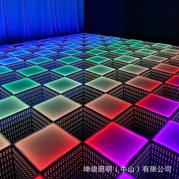 Abyss thousand-layer mirror wireless magnetic floor tile light 3DLED stage, Internet celebrity live streaming room, wedding, KTV floor light charging Application Scenario