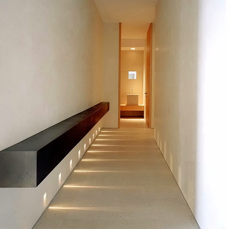 Borderless embedded floor foot lights, stair treads, step lights, corner wall lights, hotel corridor human-sensing night lights Application Scenario