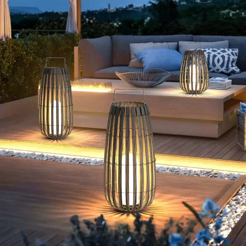 Solar-powered rattan lawn light, portable lantern, floor-standing courtyard decorative light, portable villa garden waterproof atmosphere light details Picture