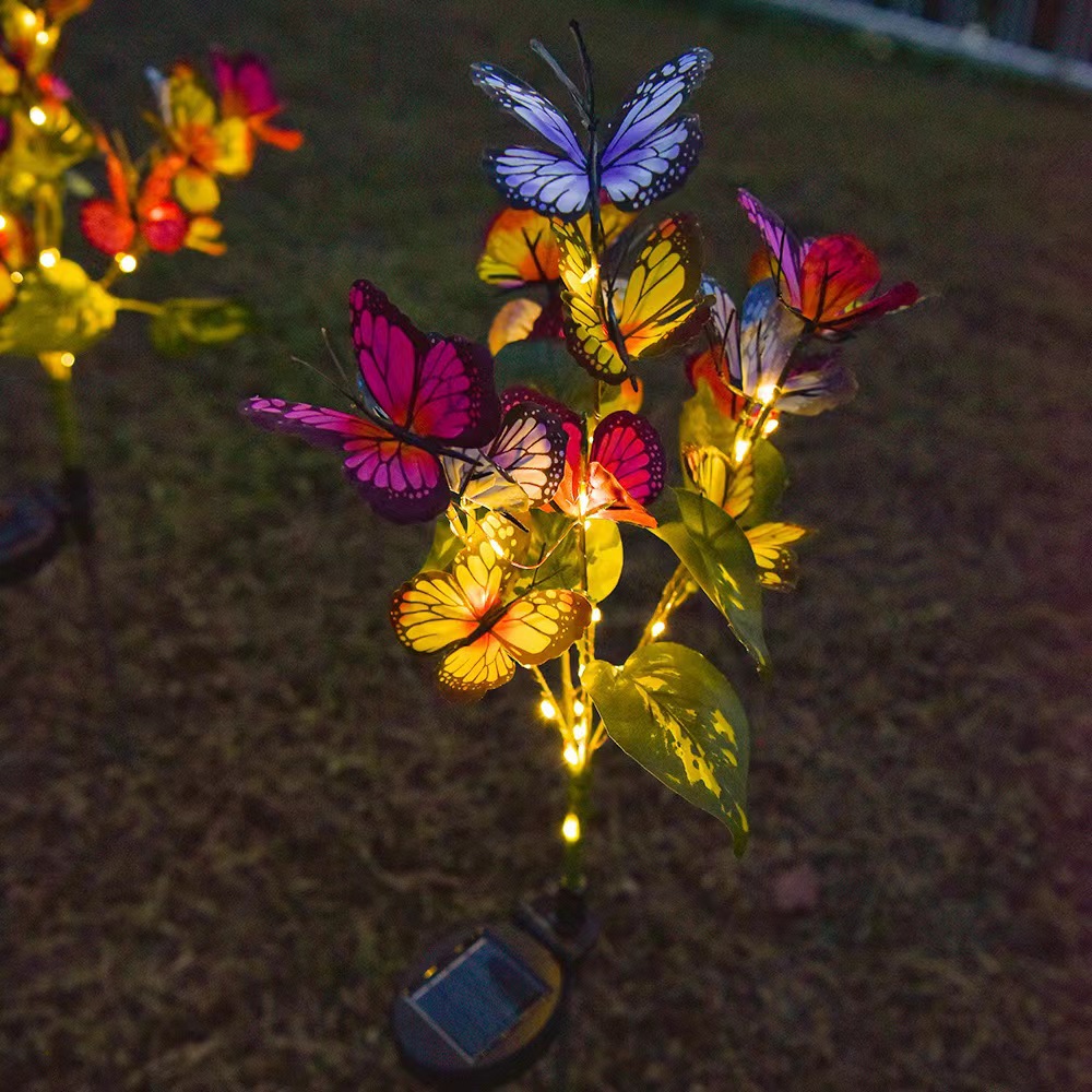 In-stock outdoor waterproof solar color LED butterfly flower tree ground insert light, festival decoration garden lawn light Application Scenario