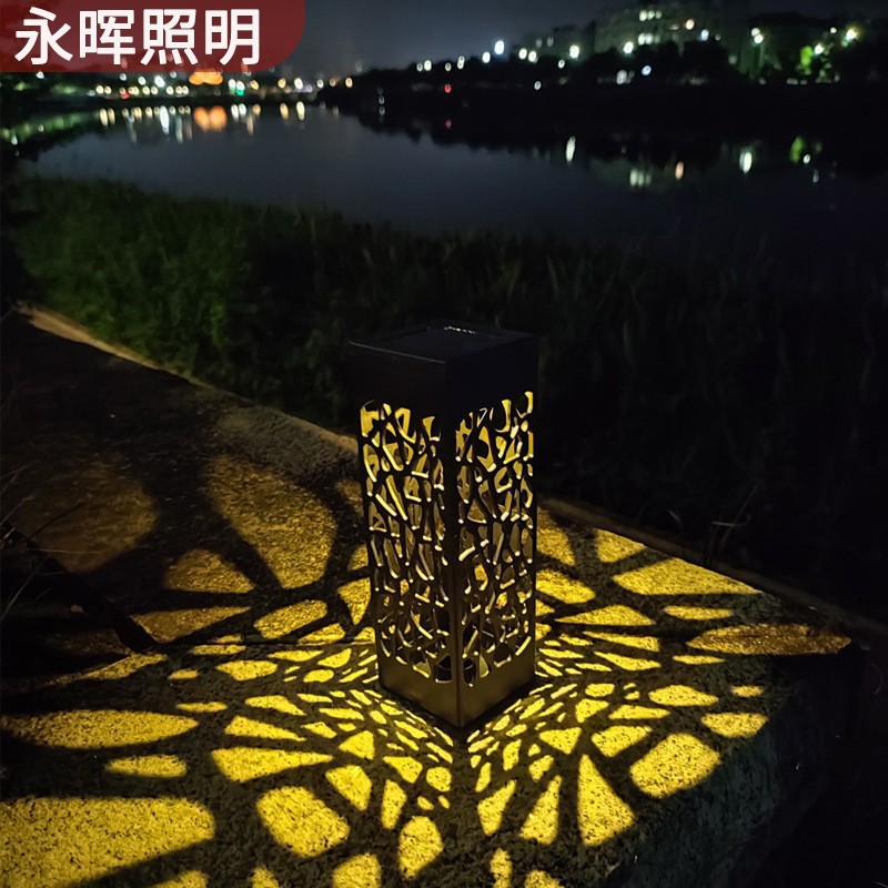 Cross-border solar lawn lights, outdoor waterproof hollowed-out lights, LED garden and courtyard lights, ground insert lights, shadow landscape lights full figure
