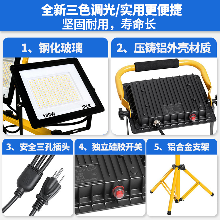 Cross-border portable led work light, mobile floodlight bracket, outdoor vehicle repair searchlight, construction site lighting, plug-in Application Scenario
