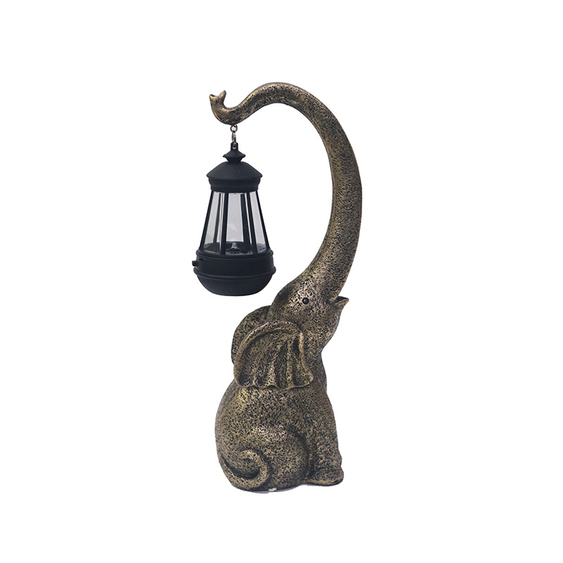 Cross-border balcony landscaping and arrangement, imitation stone elephant resin atmosphere lantern display, courtyard garden decoration, solar lamp Item Picture