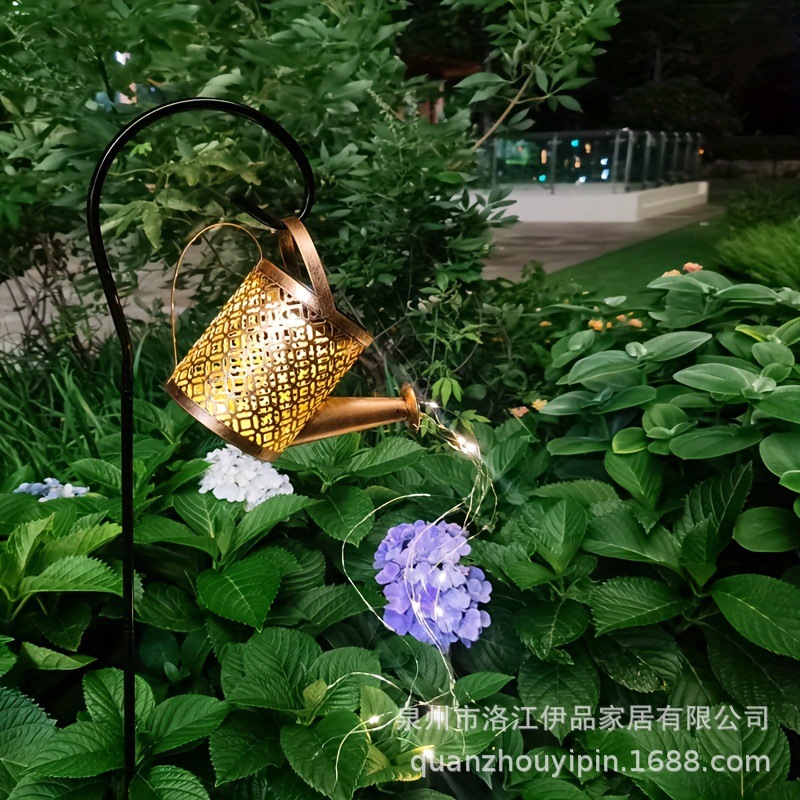 Cross-border diamond-shaped copper coin water bottle solar lamp, outdoor garden lamp, ground insert landscape, ironwork hollowed-out water bottle, shower head lamp details Picture