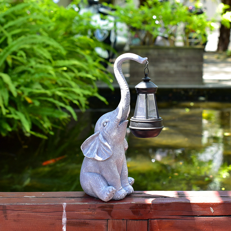 Cross-border outdoor solar statues, elephant garden statues, hanging lamps, courtyard ornaments, garden resin handicrafts and decorations full figure