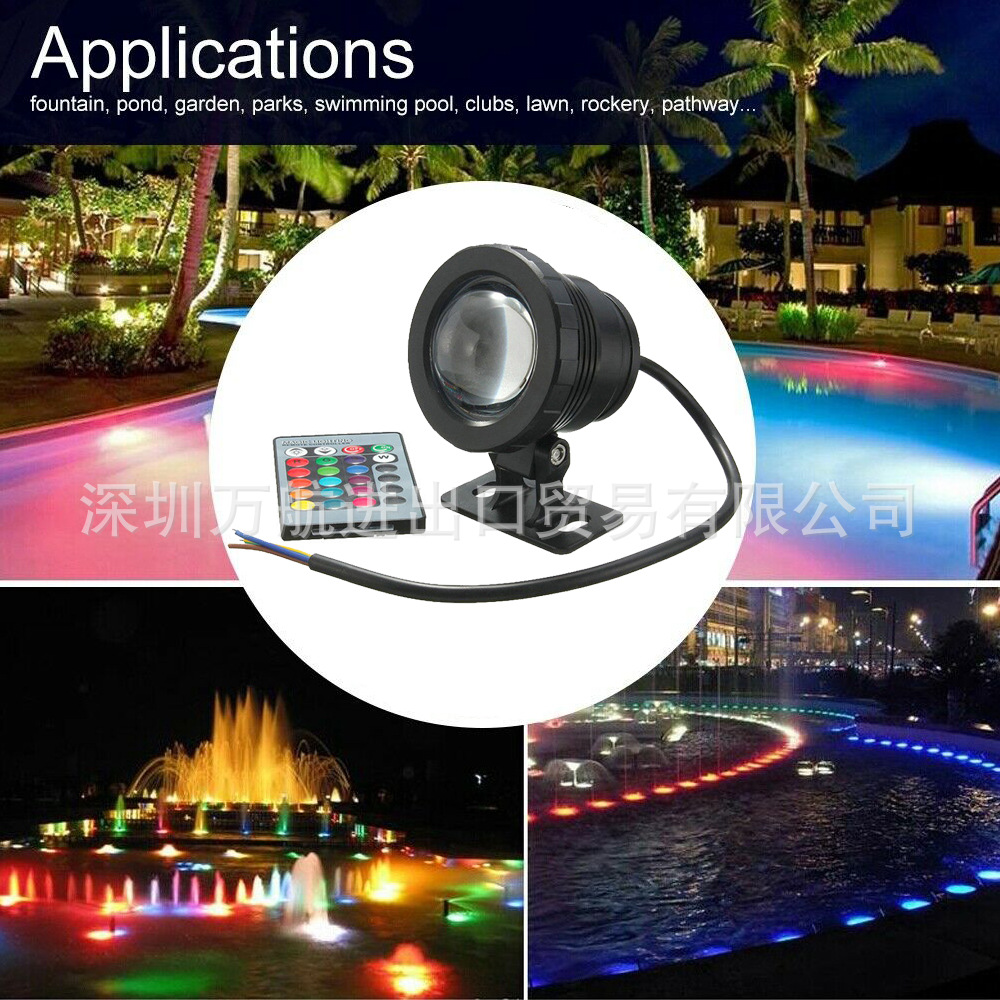 Outdoor fountain pool spotlight DC 12V RGB remote control black and silver fountain spotlight Specification drawing