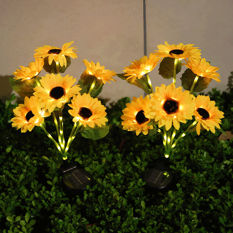 ✅2025 cross-border new product solar 6-head sunflower lamp simulation lawn courtyard garden landscape atmosphere light Specification drawing