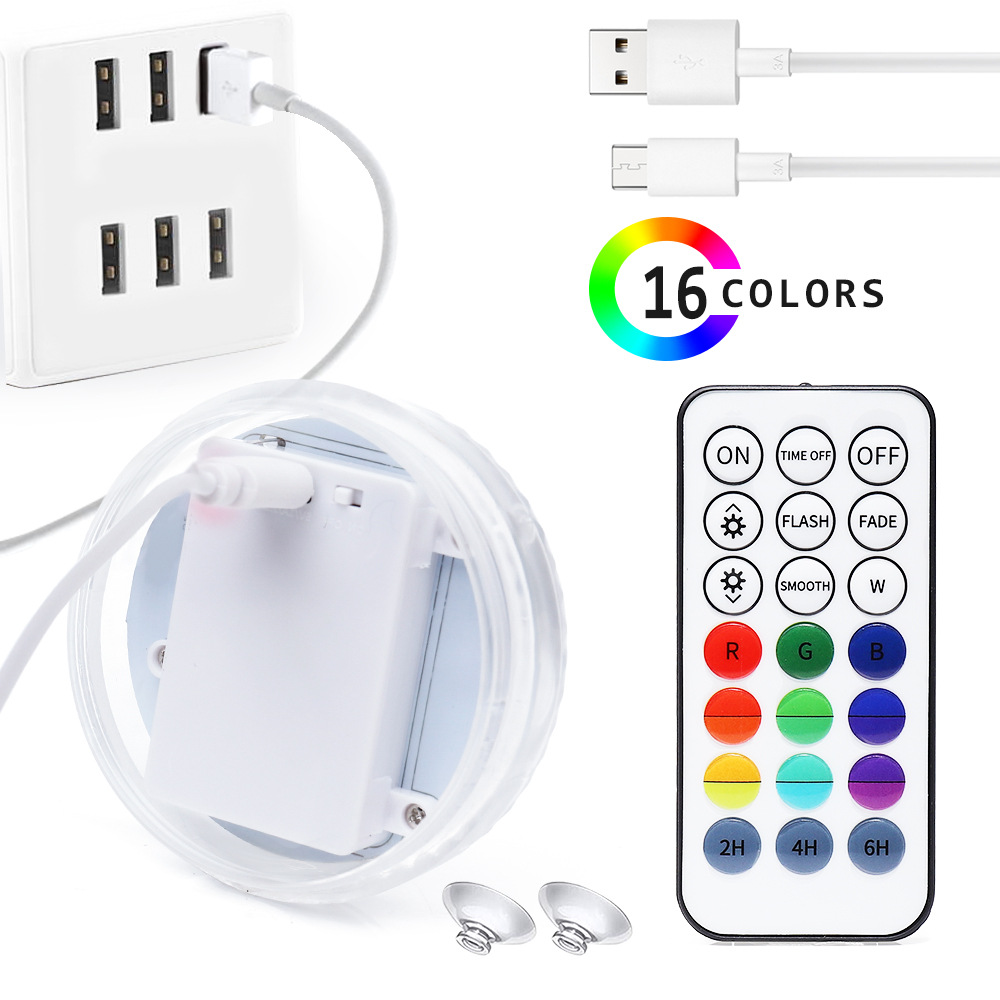 Cross-border best-selling USB charging remote control diving light 13led swimming pool and fish tank decoration seven-color illuminated underwater light full figure