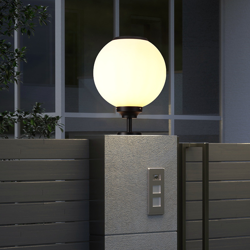 Solar column head lights, outdoor courtyard lights, wall waterproof column lights, villa gate round ball outdoor balcony lights details Picture