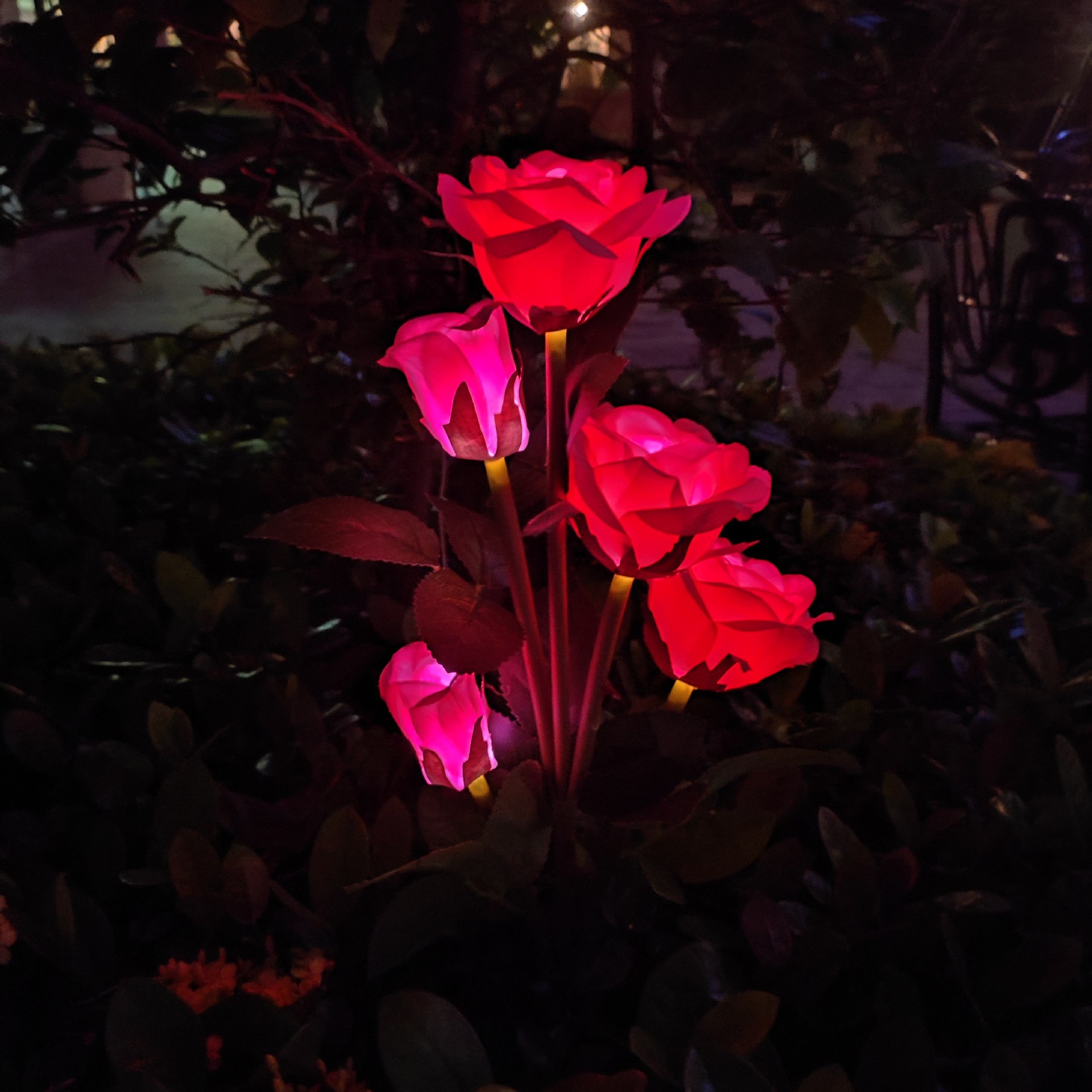 Solar-powered simulation 5-head rose lamp, outdoor waterproof villa garden ground insert lamp, luminous courtyard lawn decoration full figure