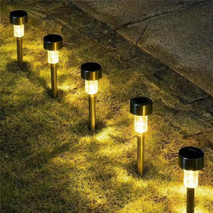 Solar lamps, stainless steel small tube lamps, outdoor garden lamps, automatic lighting at dark, lawn atmosphere lamps, campsite plug-in lamps details Picture