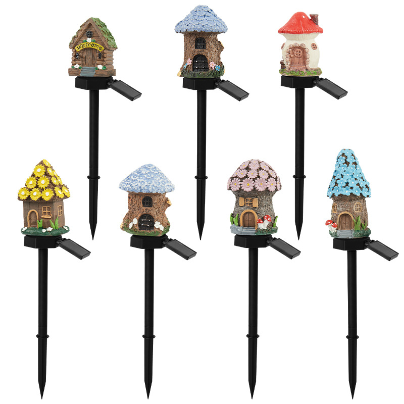 Solar garden lamp, resin creative mushroom house, outdoor household garden landscape, garden lawn decoration, ground insert lamp Item Picture