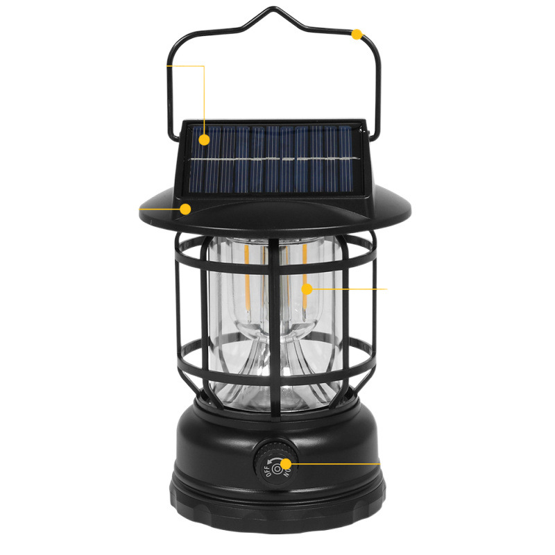 Solar-powered ultra-bright outdoor camping lights, emergency charging tents, retro camping portable campsite atmosphere lights factory Item Picture