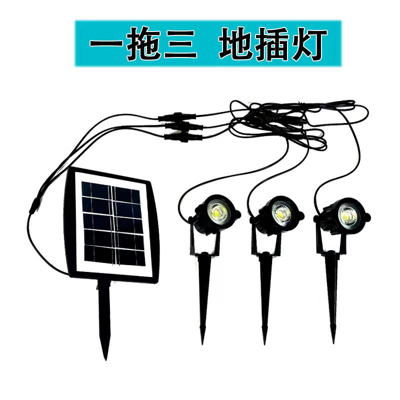 Solar-powered one-to-two ground plug lights, solar-powered one-to-four floodlights, outdoor waterproof light-sensing automatic switch energy-saving lamps Specification drawing