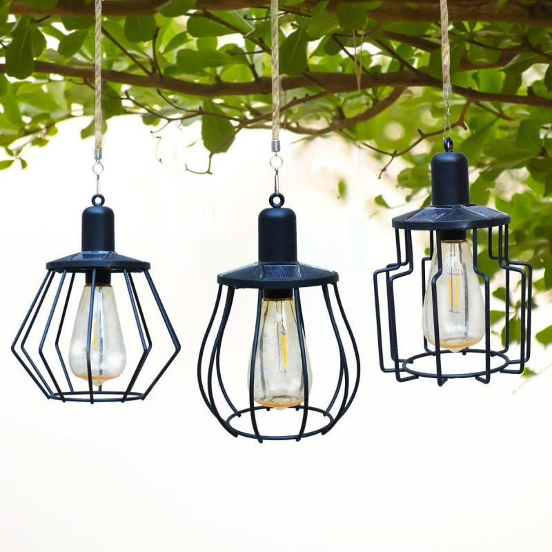 Solar-powered hanging lamp chandelier, outdoor courtyard garden atmosphere decorative lamp, simple artistic lamp head, cross-border free shipping full figure